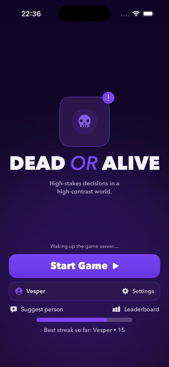 Dead or Alive home screen